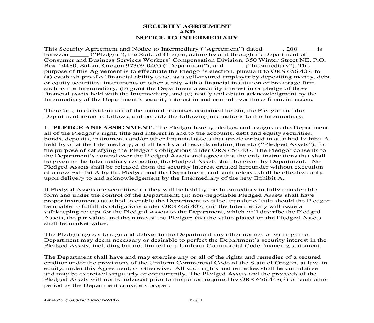 Security Agreement And Notice To Intermediary {4023} | Pdf Fpdf Doc Docx | Oregon