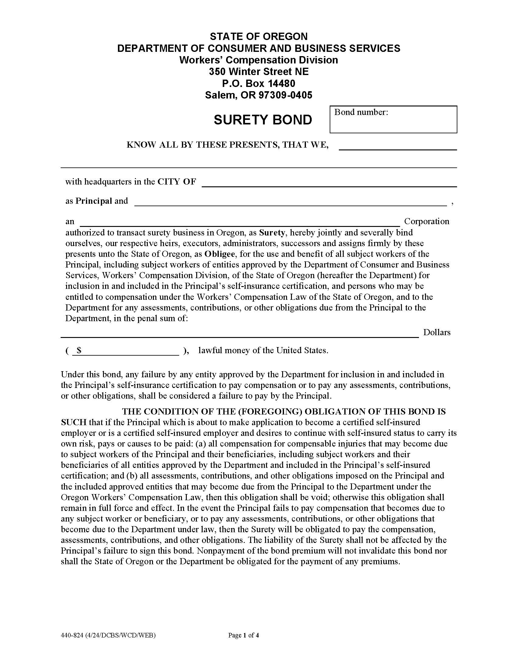 Surety Bond {824} | Pdf Fpdf Doc Docx | Oregon