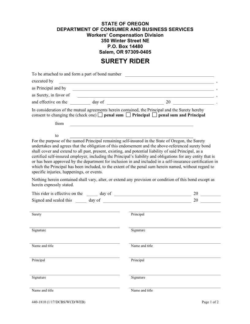 Surety Rider {1810} | Pdf Fpdf Doc Docx | Oregon