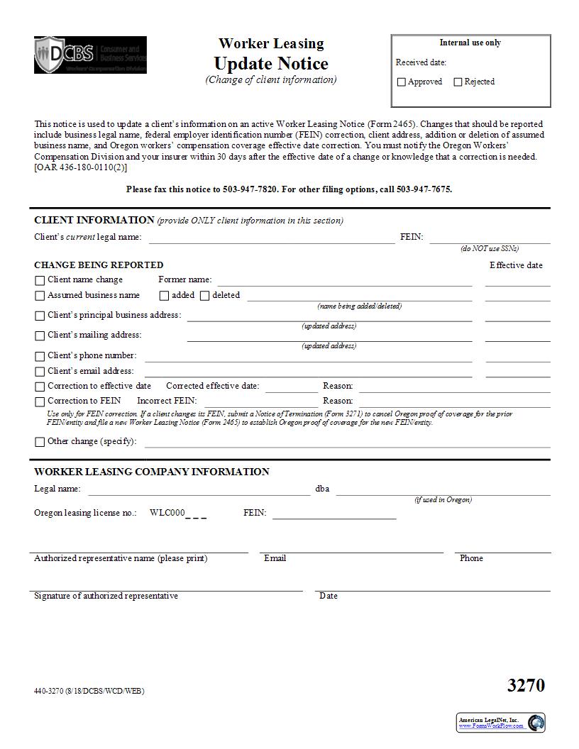 Client Update Info Notice {3270} | Pdf Fpdf Docx | Oregon