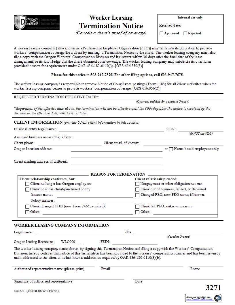 Termination Of Workers Compensation Coverage {3271} | Pdf Fpdf Docx | Oregon