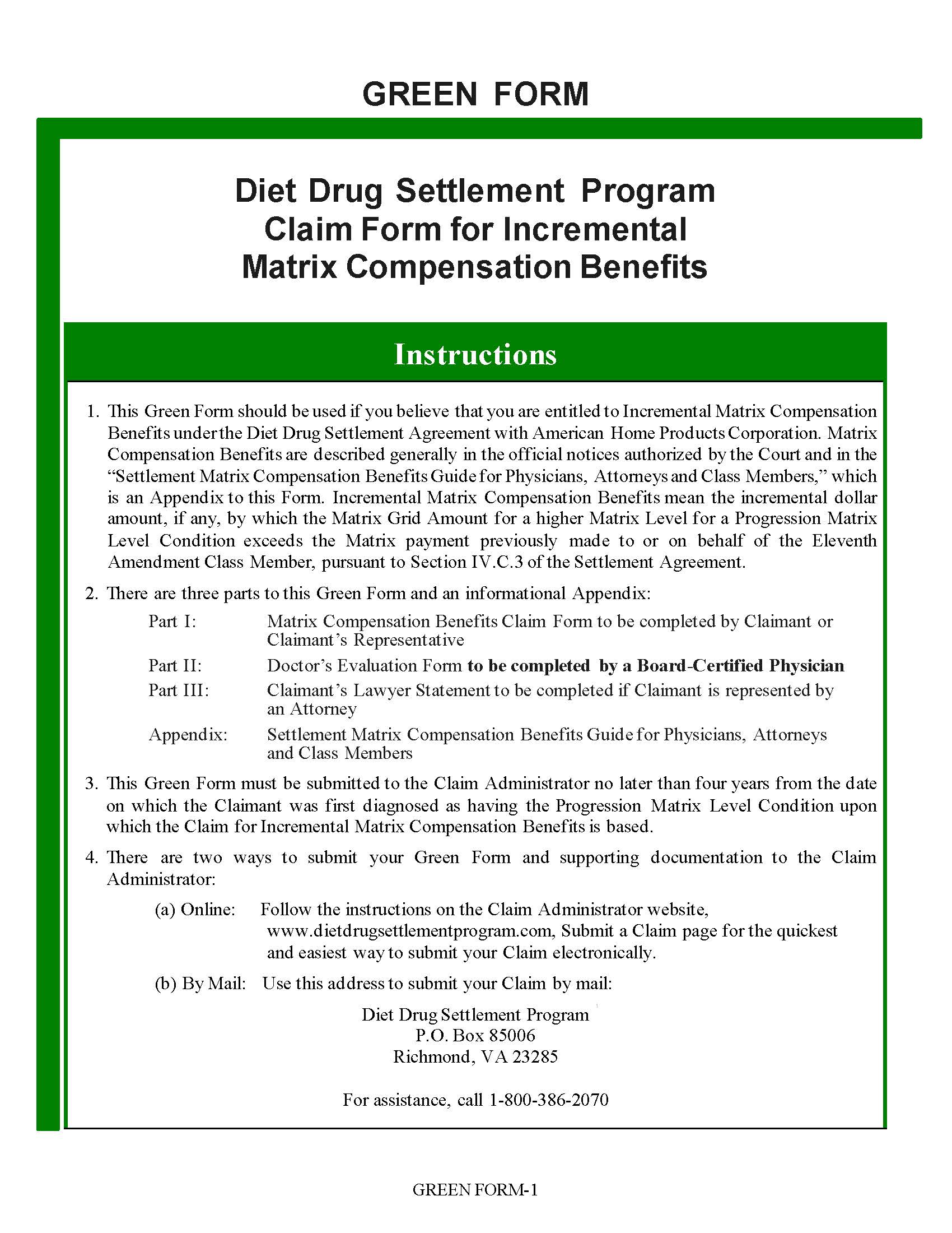 Green Form (To Apply For Matrix Compensation Benefits) | Pdf Fpdf Docx | Pennsylvania