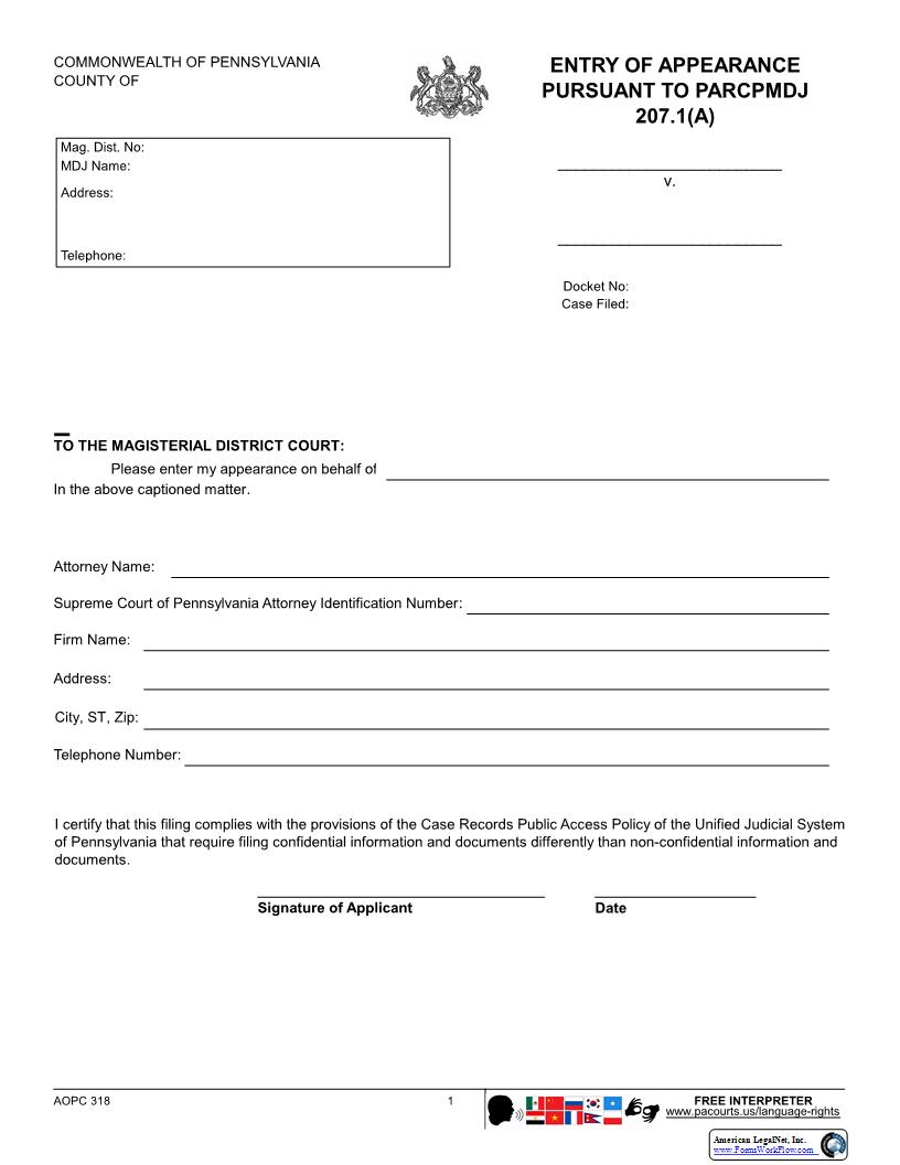 Entry Of Appearance | Pdf Fpdf Docx | Pennsylvania