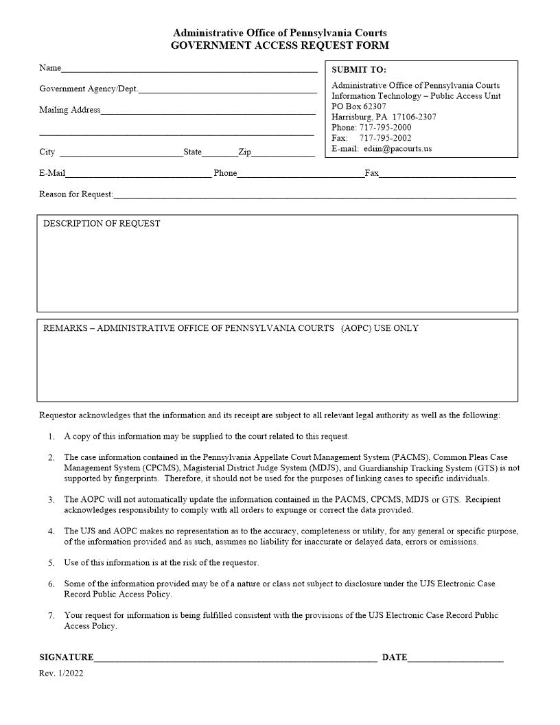 Government Access Request Form | Pdf Fpdf Doc Docx | Pennsylvania