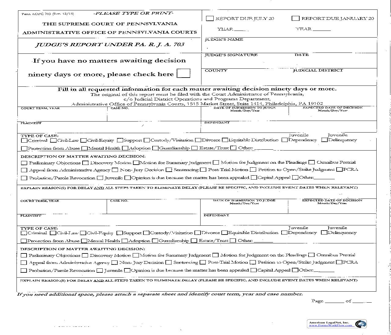 Judges Report Under PA RJA 703 {AOPC 703} | Pdf Fpdf Doc Docx | Pennsylvania