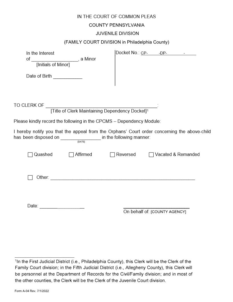 Notice Of Orphans Court Appeal Decision | Pdf Fpdf Doc Docx | Pennsylvania