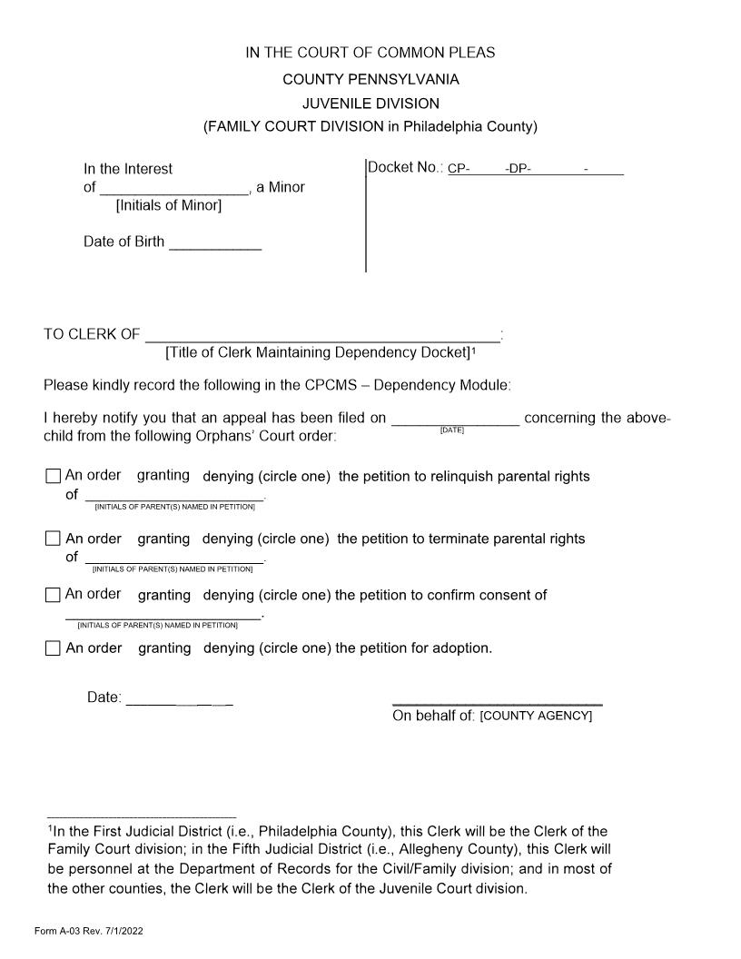 Notice Of Orphans Court Appeal Filing | Pdf Fpdf Doc Docx | Pennsylvania