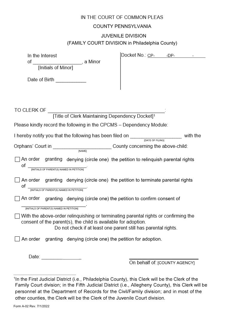 Notice Of Orphans Court Order | Pdf Fpdf Doc Docx | Pennsylvania