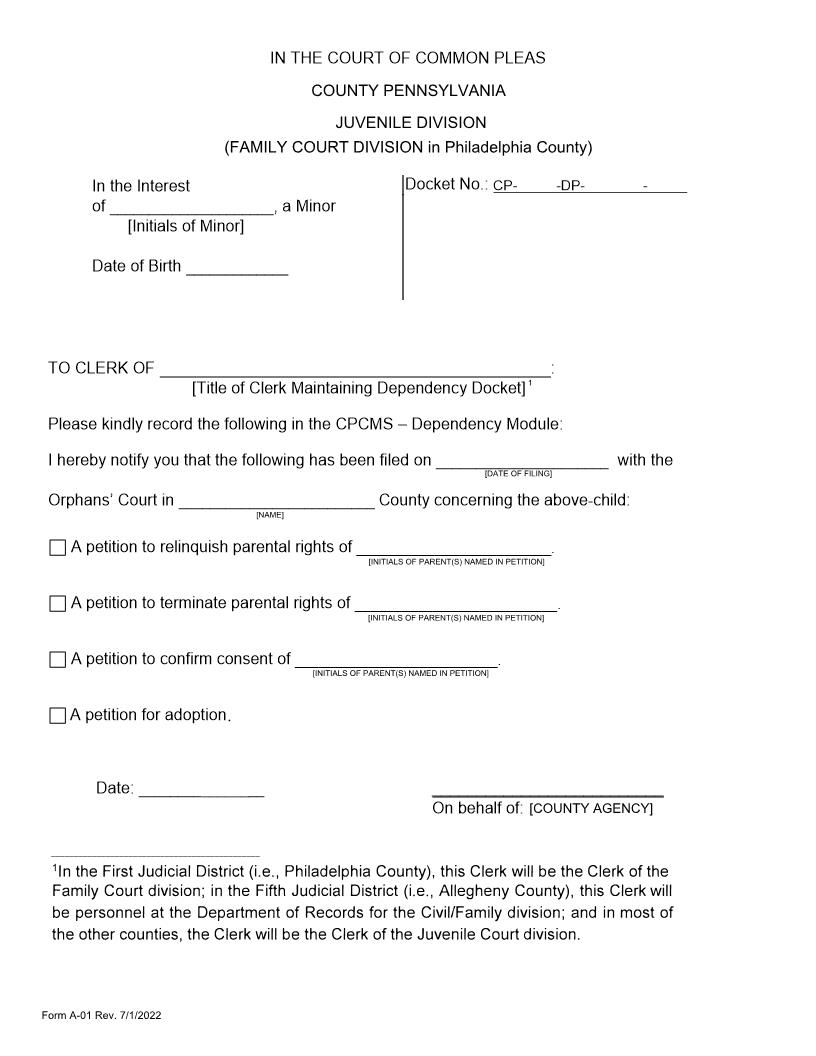 Notice Of Orphans Court Petition Filing | Pdf Fpdf Doc Docx | Pennsylvania