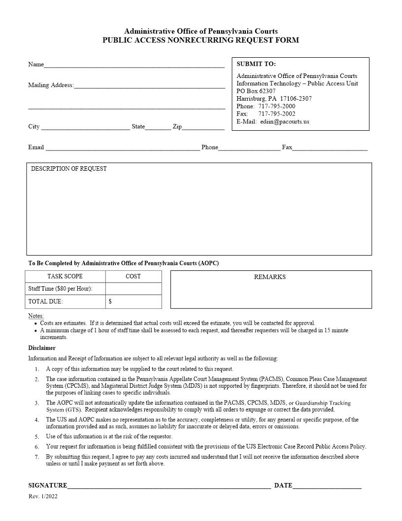 Public Access Nonrecurring Request Form | Pdf Fpdf Doc Docx | Pennsylvania