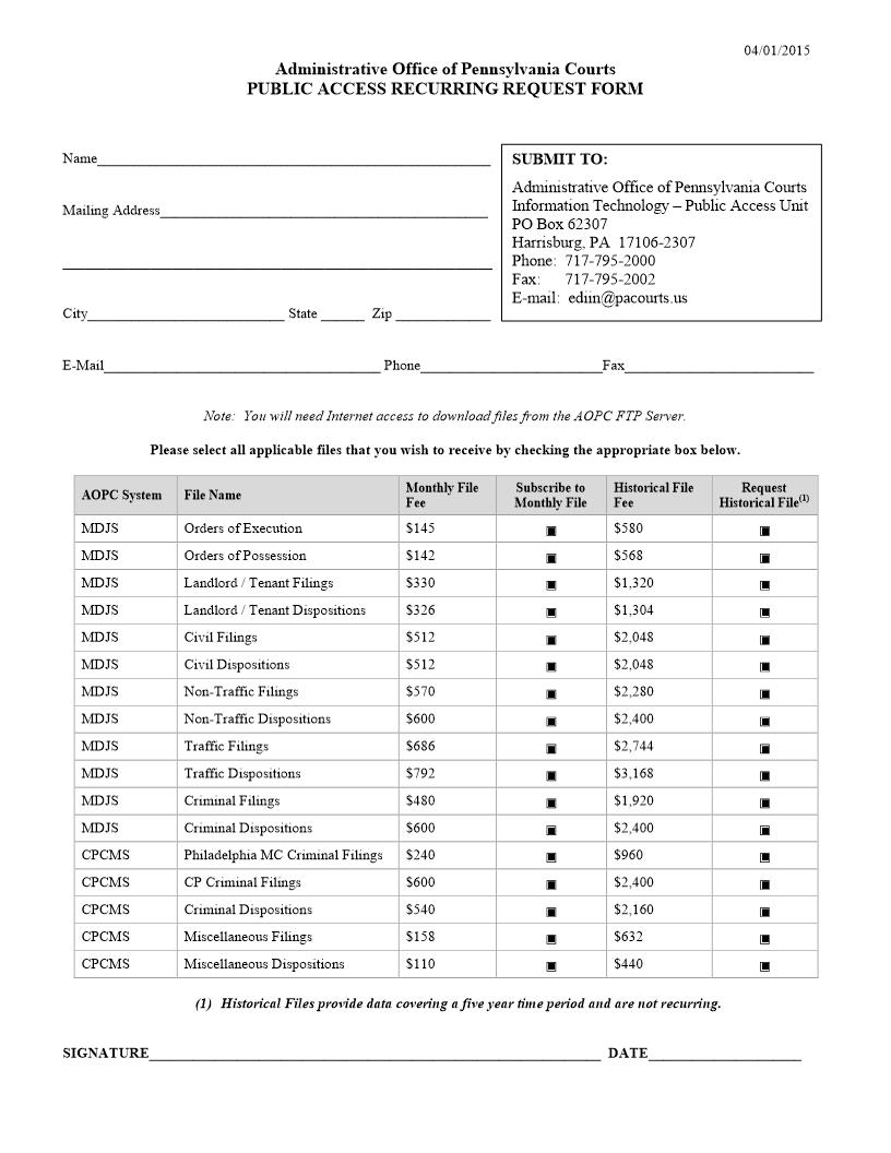 Public Access Recurring Request Form | Pdf Fpdf Doc Docx | Pennsylvania