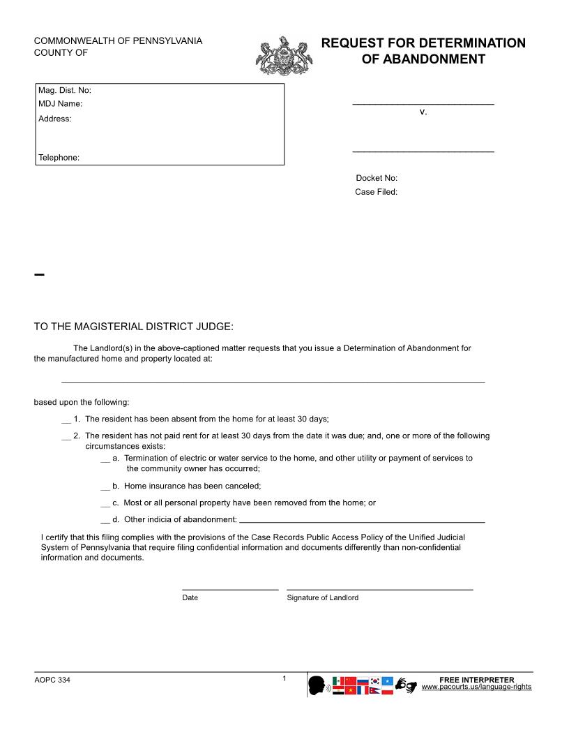 Request For Determination Of Abandonment | Pdf Fpdf Docx | Pennsylvania