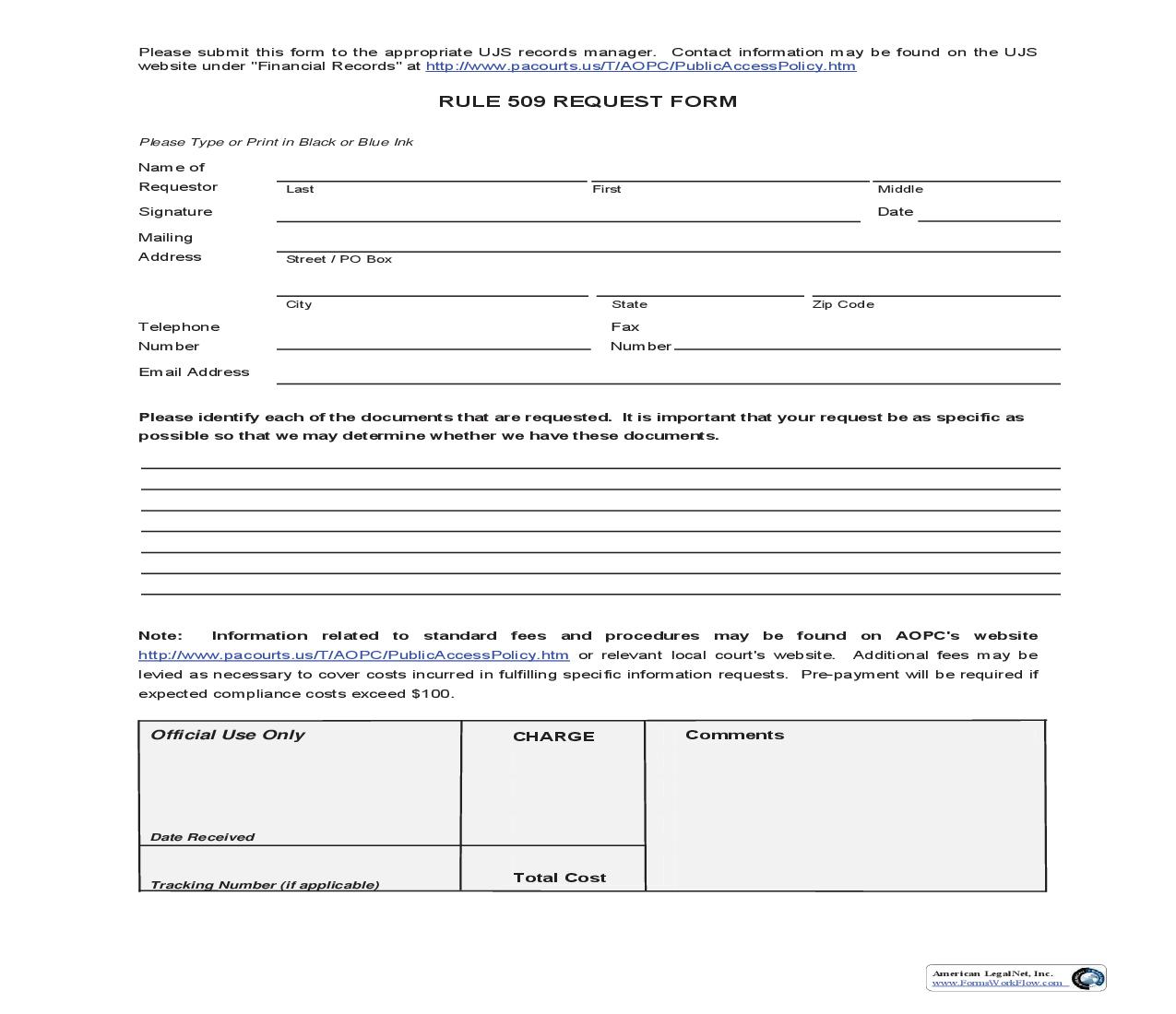 Rule 509 Request Form | Pdf Fpdf Doc Docx | Pennsylvania