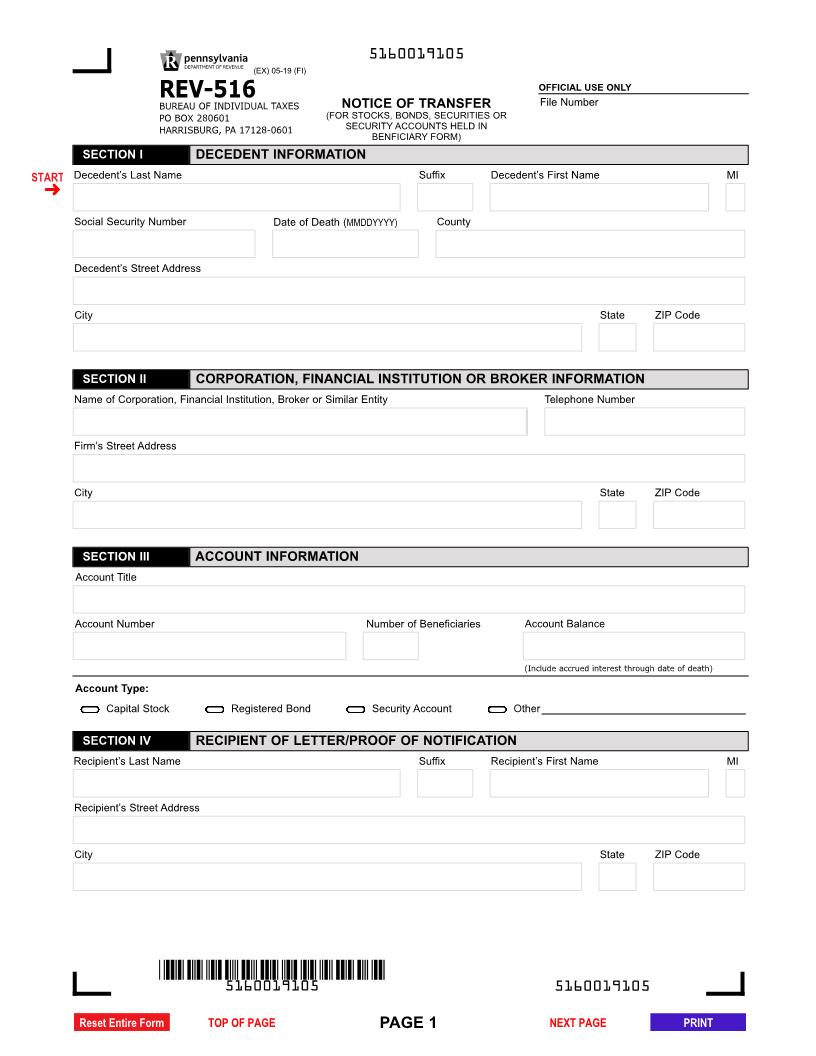 Notice Of Transfer {REV-516} | Pdf Fpdf Docx | Pennsylvania