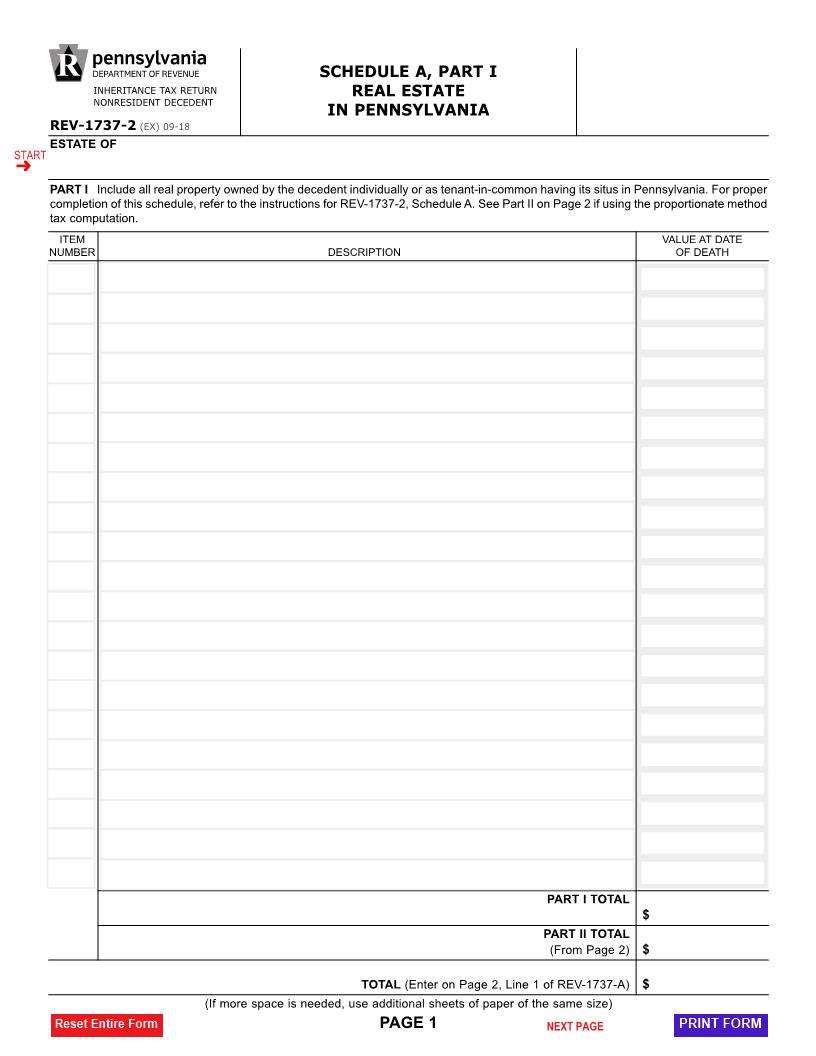 Schedule A Part I Real Estate In Pennsylvania {REV-1737-2} | Pdf Fpdf Docx | Pennsylvania
