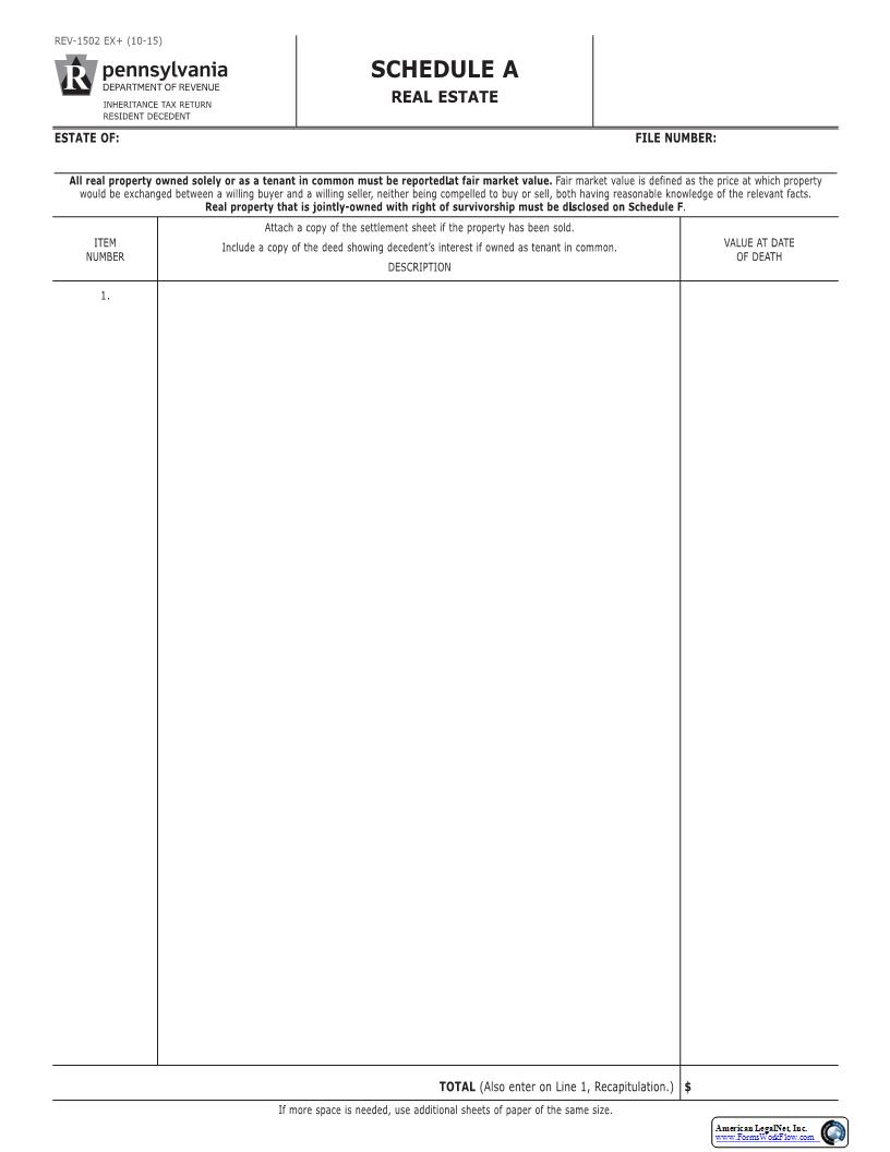 Schedule A Real Estate {REV-1502} | Pdf Fpdf Docx | Pennsylvania