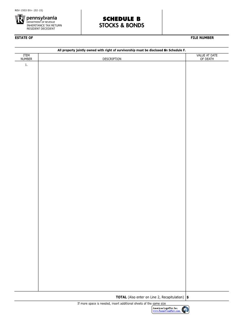 Schedule B Stocks And Bonds {REV-1503} | Pdf Fpdf Docx | Pennsylvania