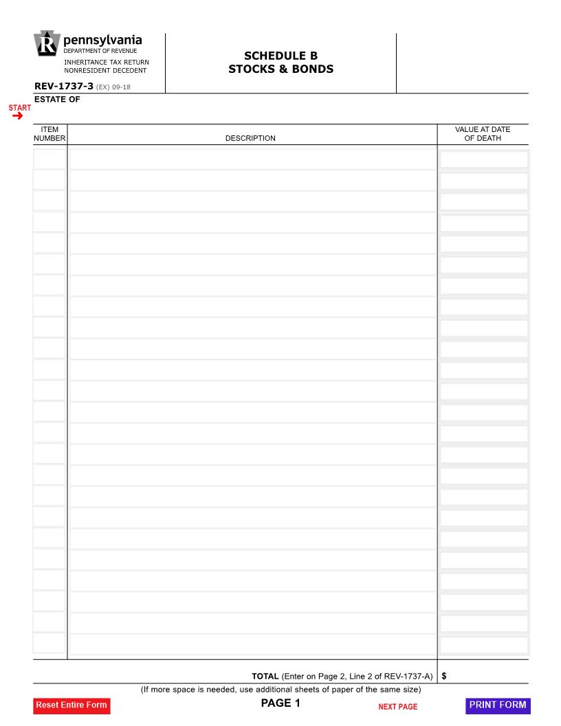 Schedule B Stocks And Bonds {REV-1737-3} | Pdf Fpdf Docx | Pennsylvania
