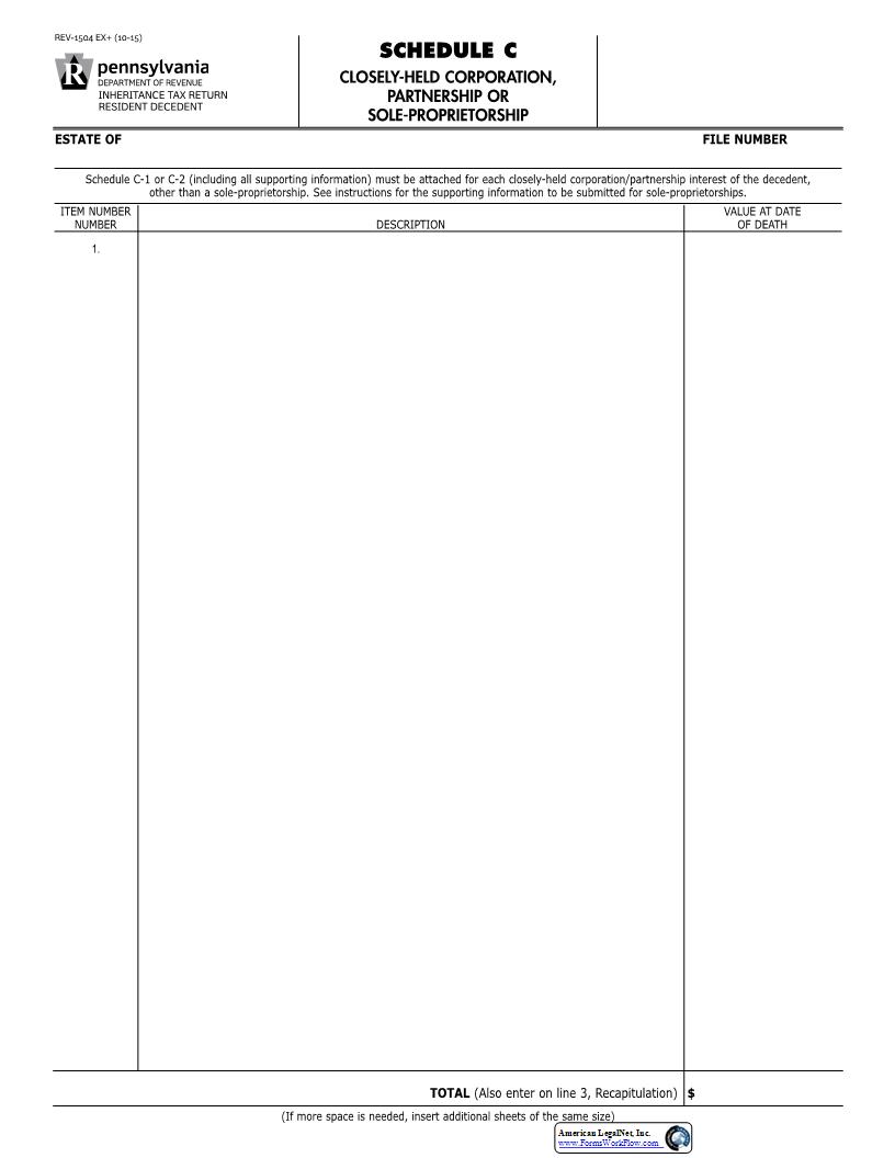 Schedule C Closely-Held Coporation Partnership Or Sole-Proprietorship {REV-1504} | Pdf Fpdf Docx | Pennsylvania