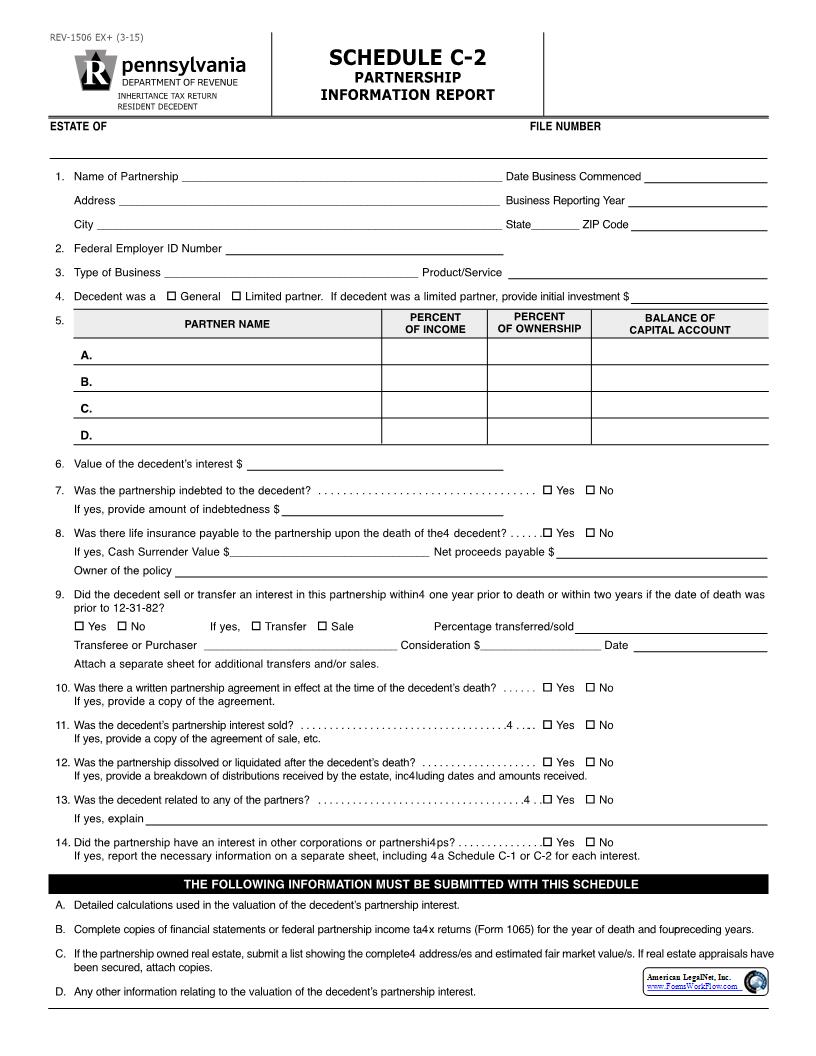 Schedule C-2 Partnership Information Report {REV-1506} | Pdf Fpdf Docx | Pennsylvania