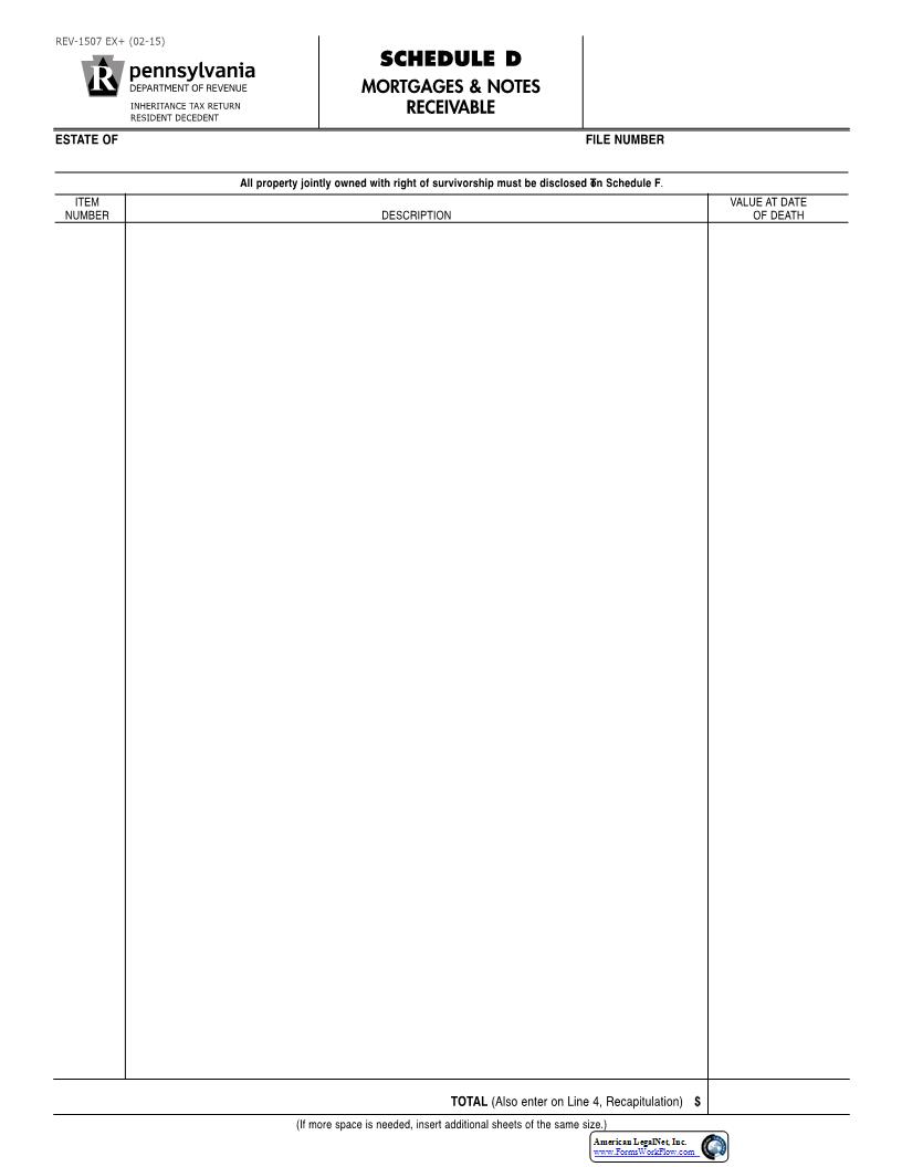Schedule D Mortgages And Notes Receivable {REV-1507} | Pdf Fpdf Docx | Pennsylvania