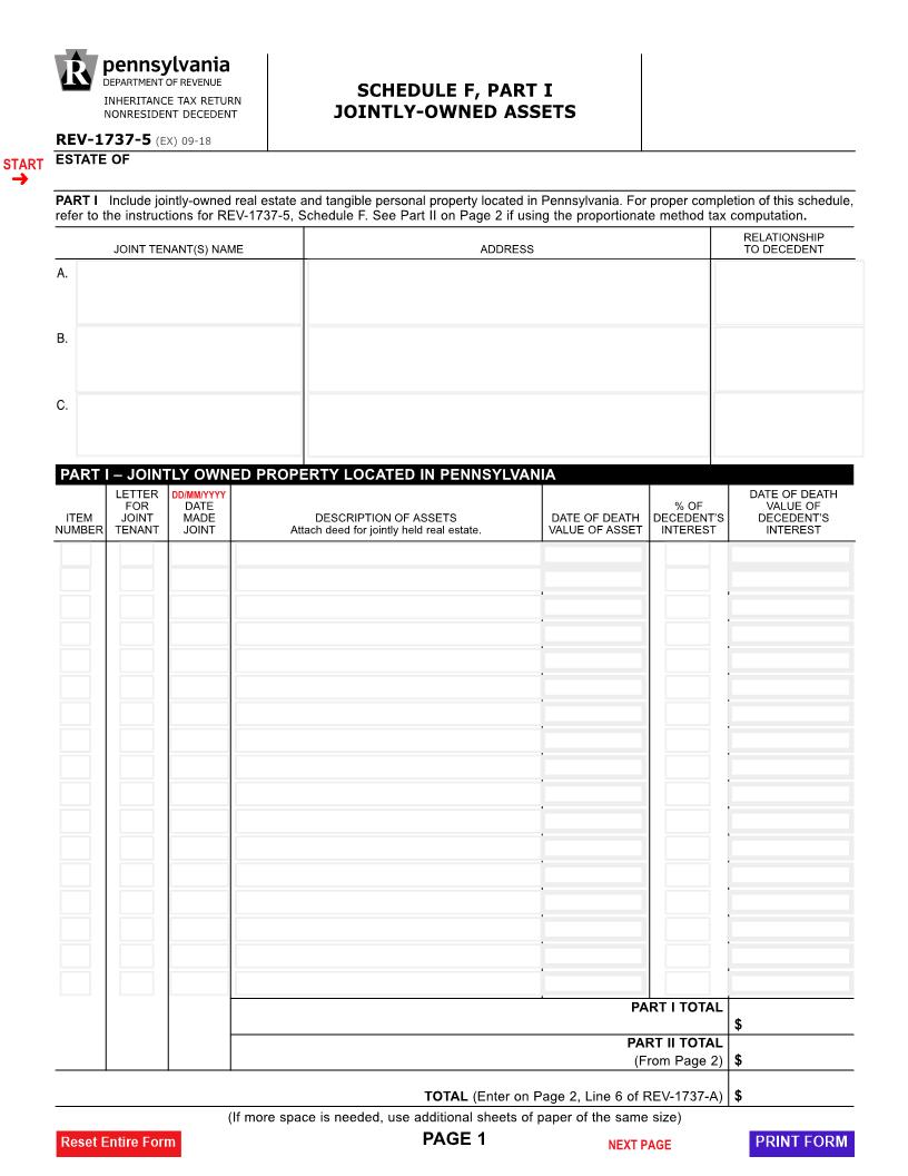 Schedule F Part I Jointly Owned Assets {REV-1737-5} | Pdf Fpdf Docx | Pennsylvania