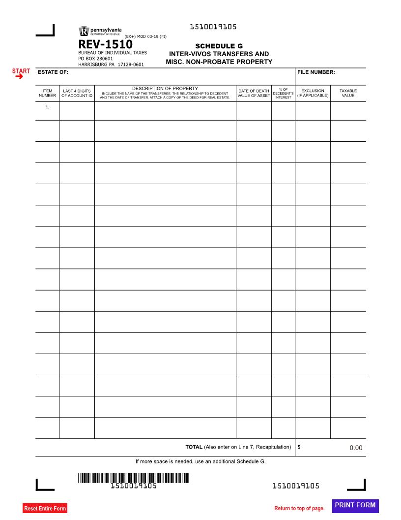 Schedule G - Inter-Vivos Transfers And Misc. Non-Probate Property {REV-1510} | Pdf Fpdf Doc Docx | Pennsylvania