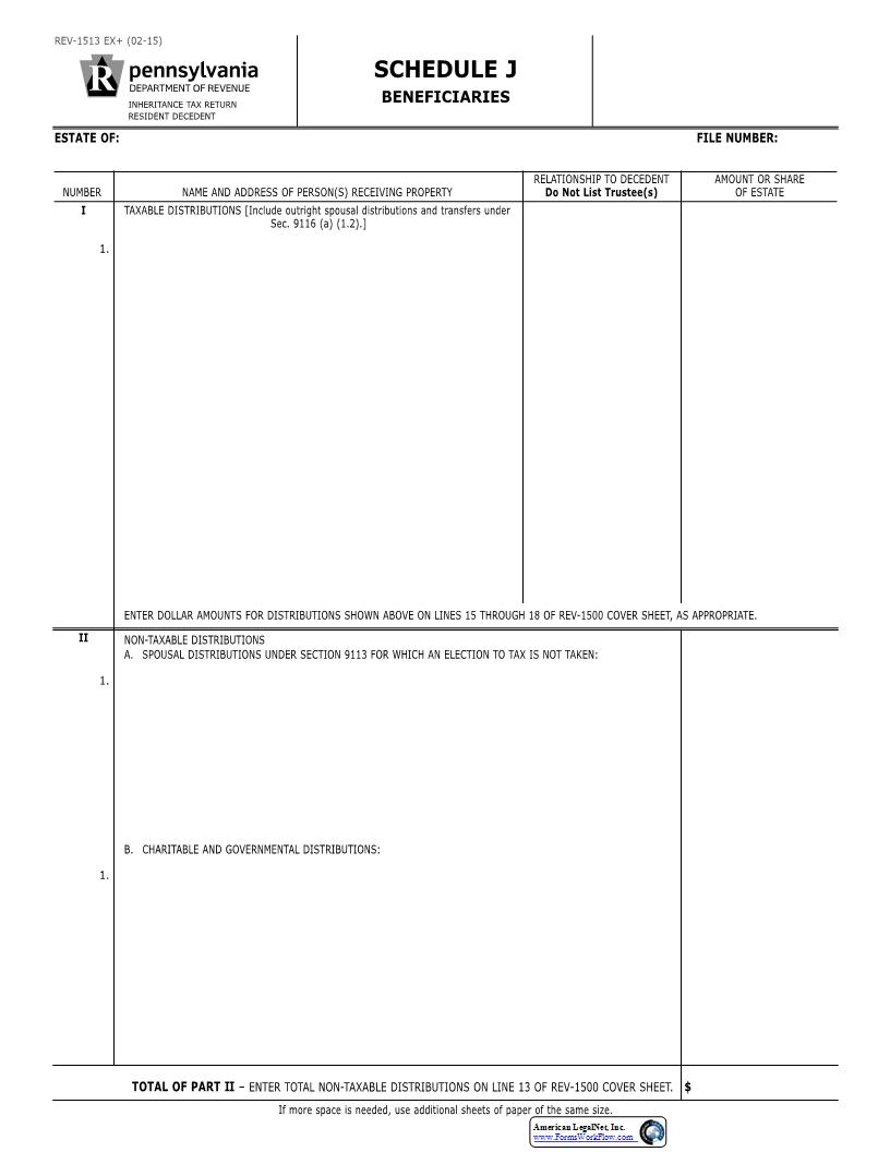 Schedule J Beneficiaries {REV-1513} | Pdf Fpdf Docx | Pennsylvania