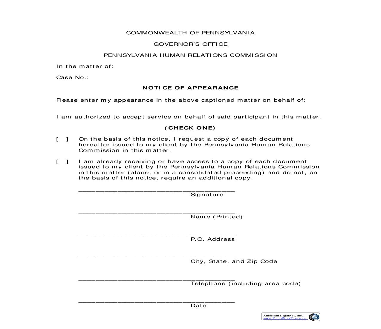 Notice Of Appearance | Pdf Fpdf Doc Docx | Pennsylvania