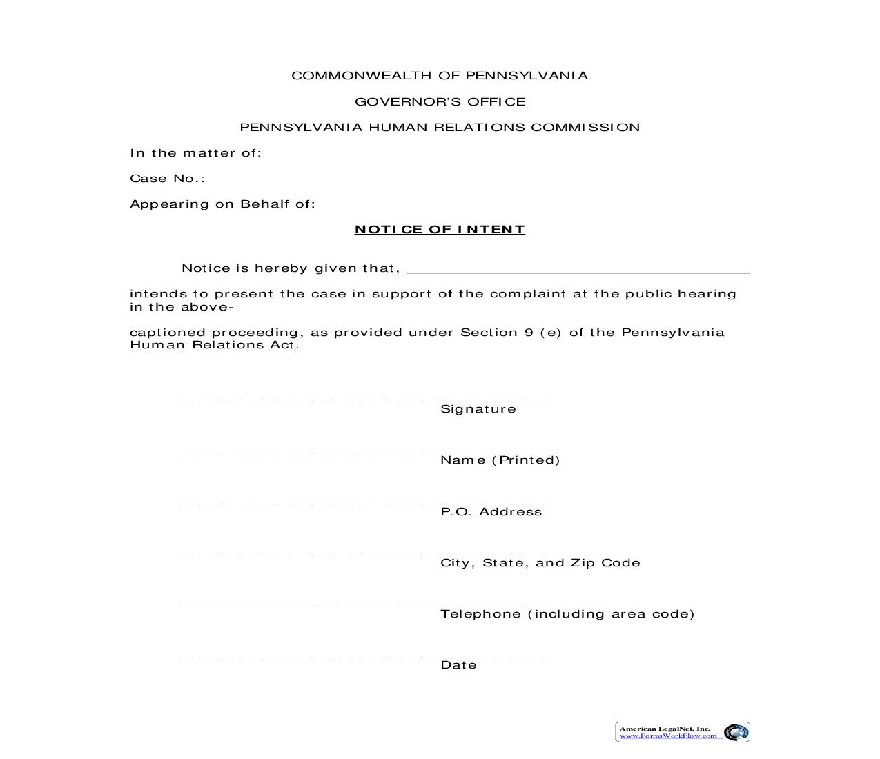 Notice of Intent | Pdf Fpdf Doc Docx | Pennsylvania