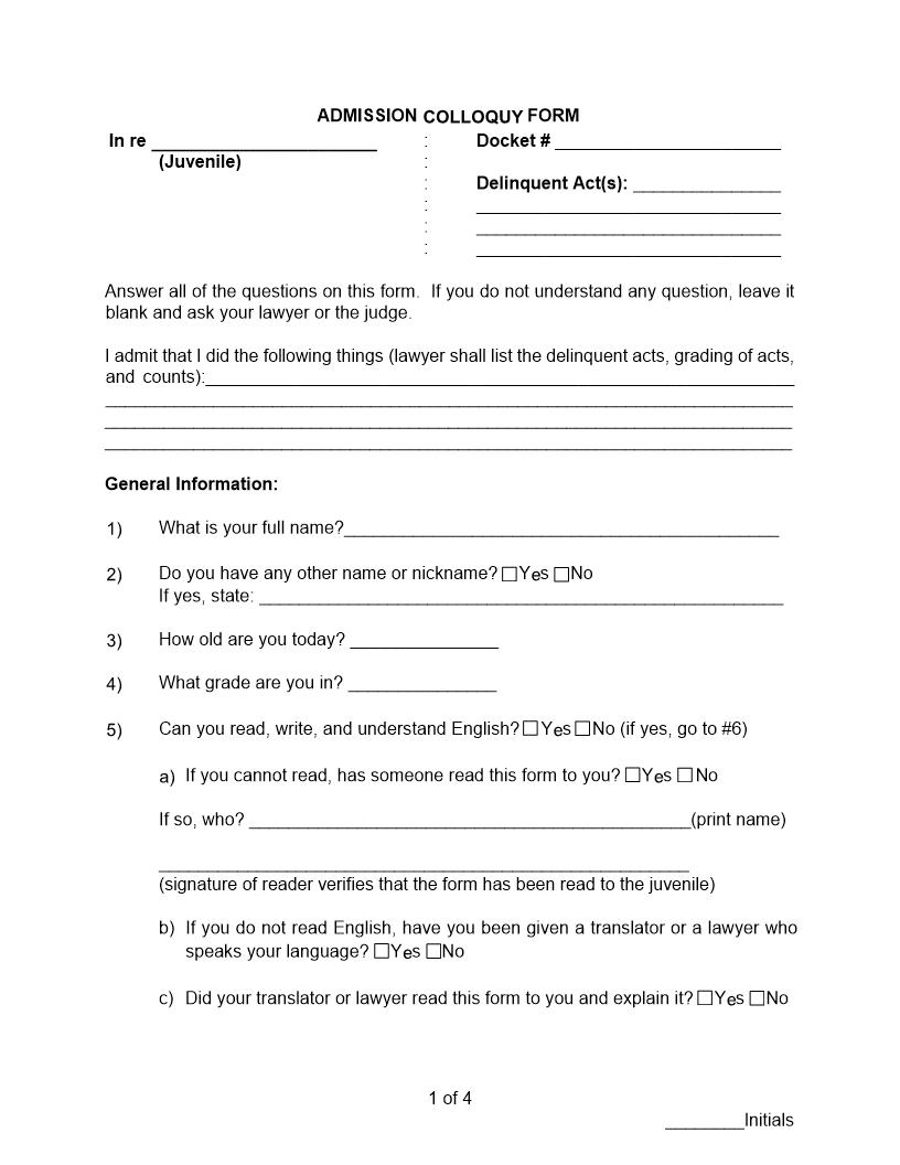 Admission Colloquy Form | Pdf Fpdf Docx | Pennsylvania