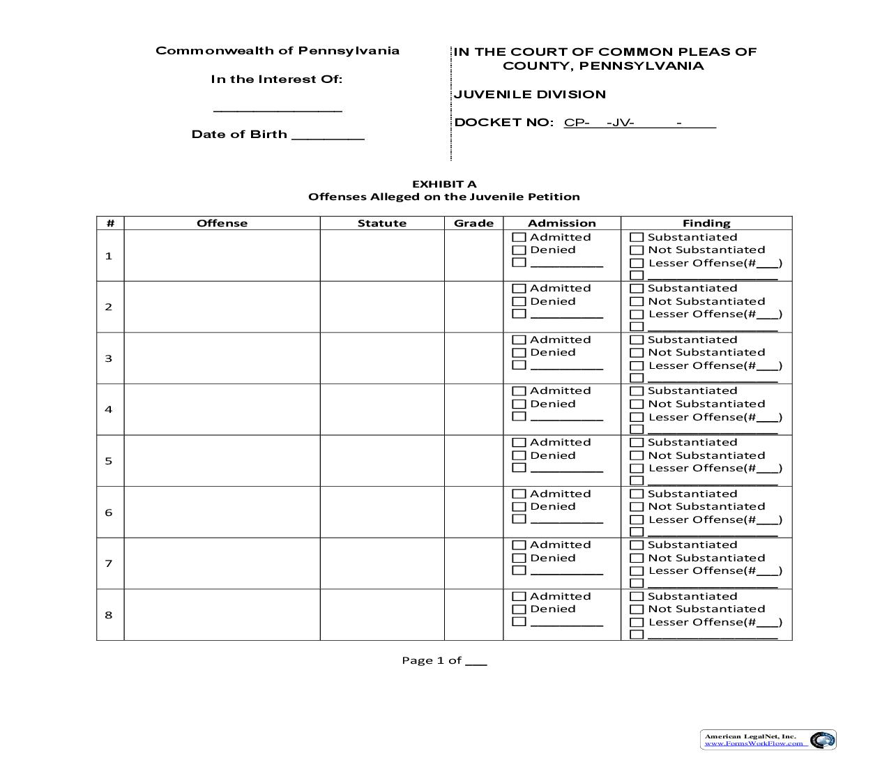 Exhibit A Offenses Alleged On The Juvenile Petition | Pdf Fpdf Doc Docx | Pennsylvania