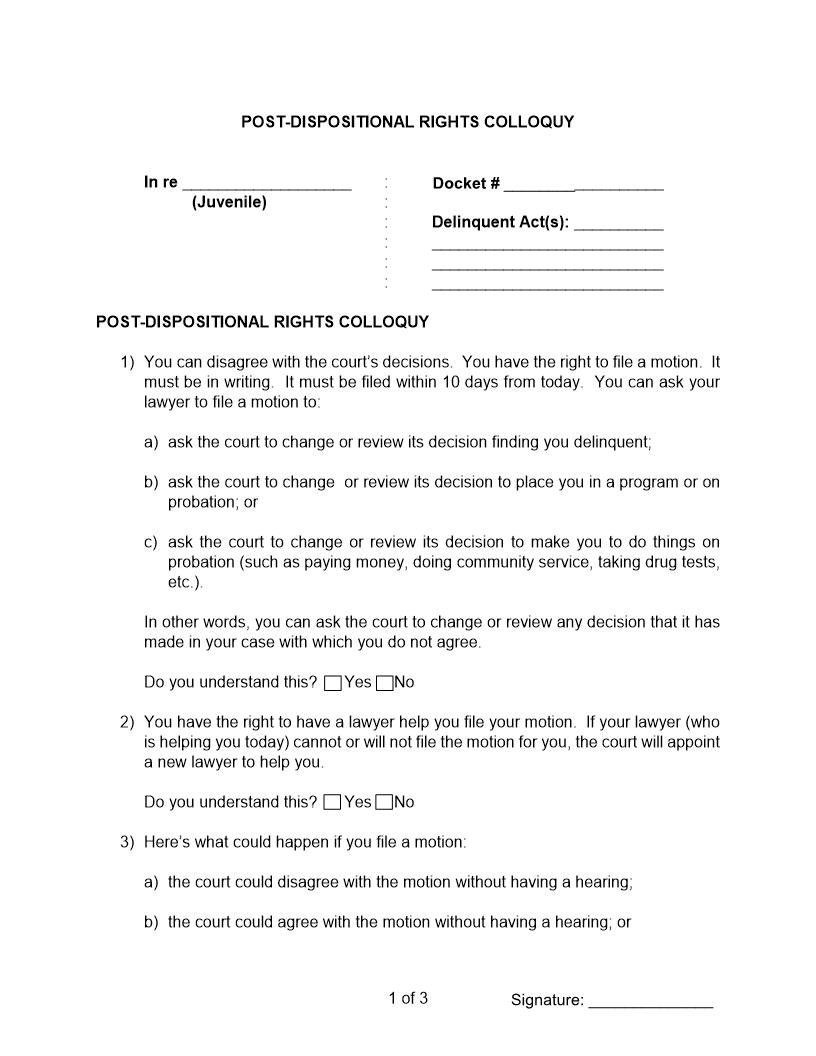 Post Dispositional Rights Colloquy | Pdf Fpdf Docx | Pennsylvania