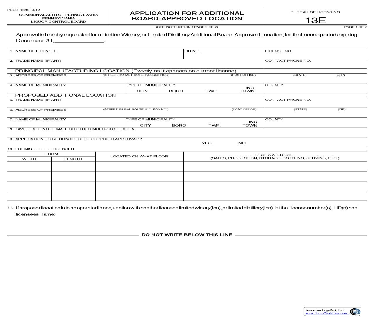 Application For Limited Winery Additional Board-Approved Location {PLCB-1685} | Pdf Fpdf Doc Docx | Pennsylvania