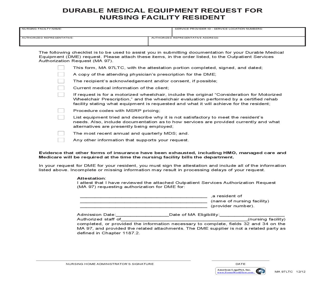 Durable Medical Equipment Request For Nursing Facility Resident {MA 97LTC} | Pdf Fpdf Doc Docx | Pennsylvania