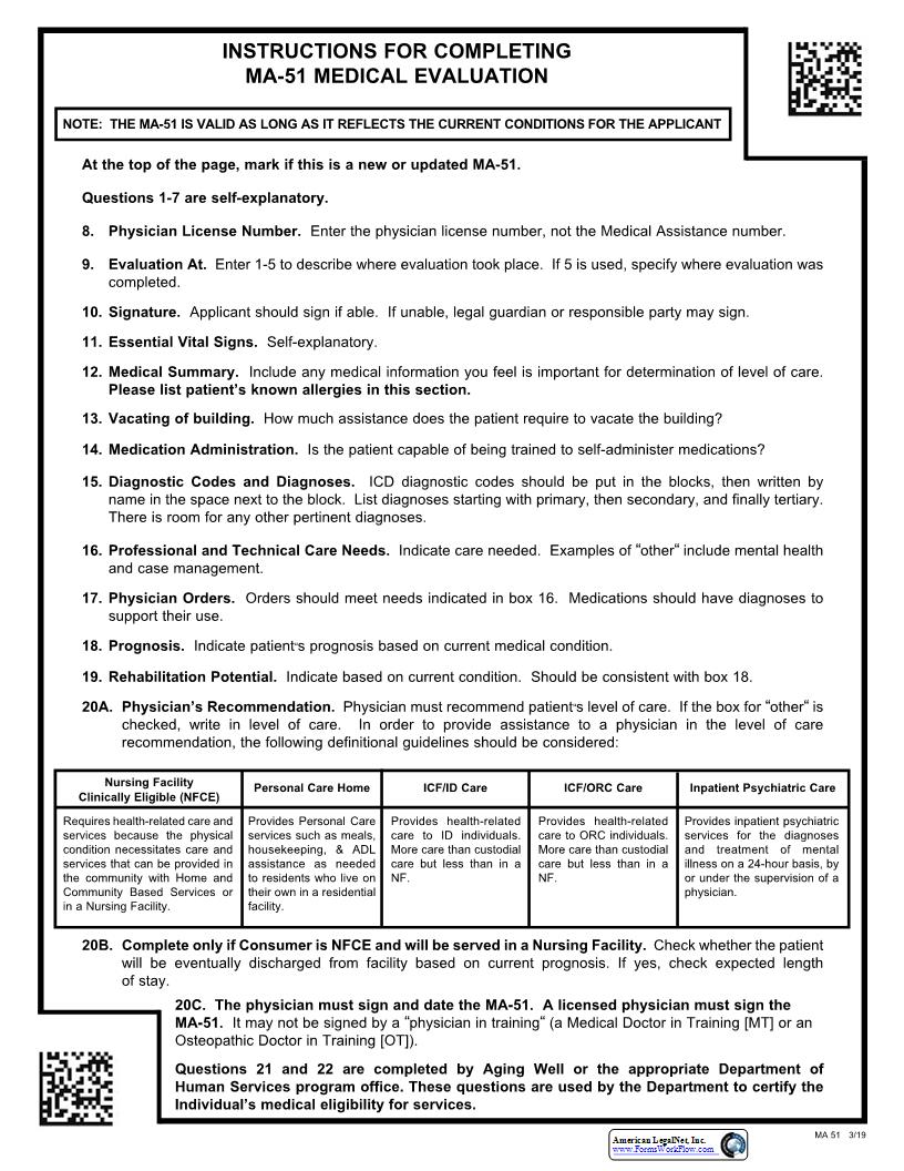 Medical Evaluation {MA 51} | Pdf Fpdf Docx | Pennsylvania