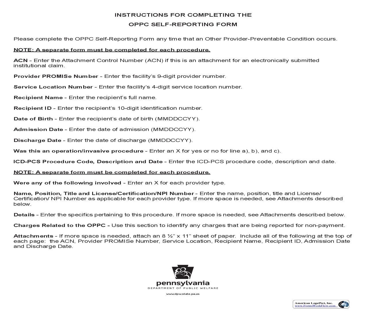 OPPC Self-Reporting Form {MA 551} | Pdf Fpdf Doc Docx | Pennsylvania