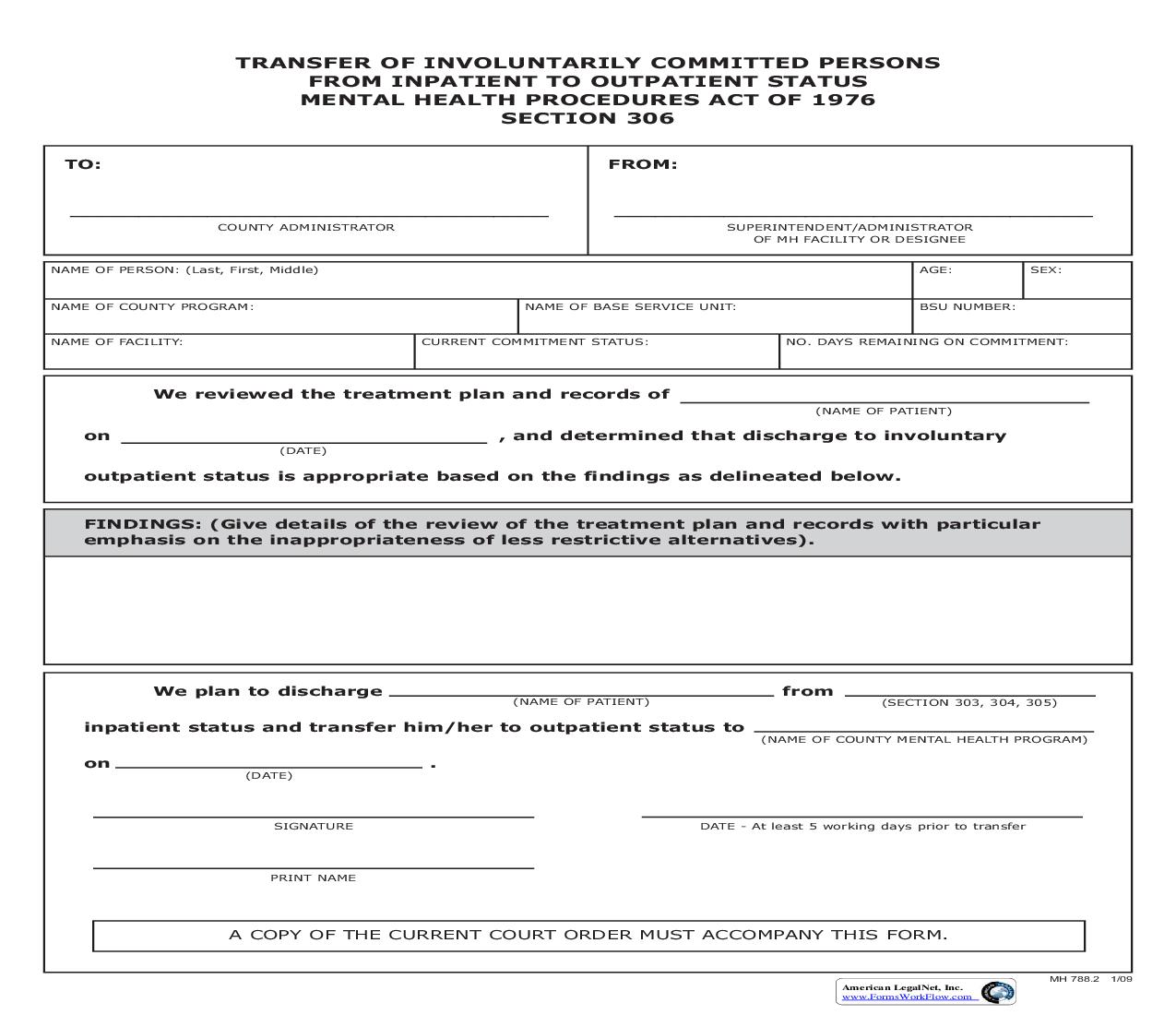 Transfer Of Involuntary Committed Persons From Inpatient To Outpatient {MH 788.2} | Pdf Fpdf Doc Docx | Pennsylvania