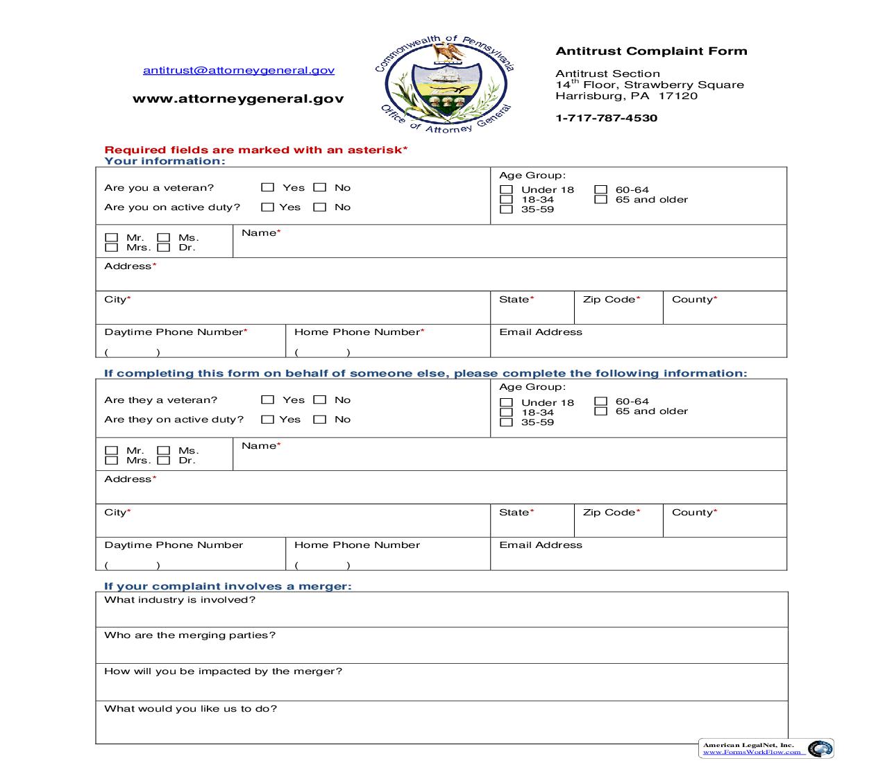 Antitrust Complaint Form | Pdf Fpdf Doc Docx | Pennsylvania