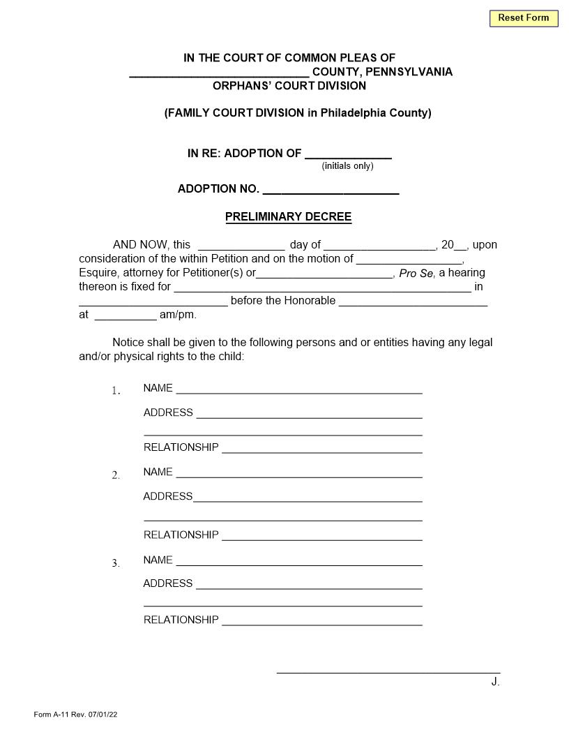 Preliminary Decree | Pdf Fpdf Doc Docx | Pennsylvania
