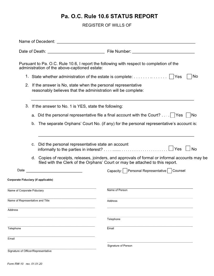 Status Report {RW-10} | Pdf Fpdf Doc Docx | Pennsylvania