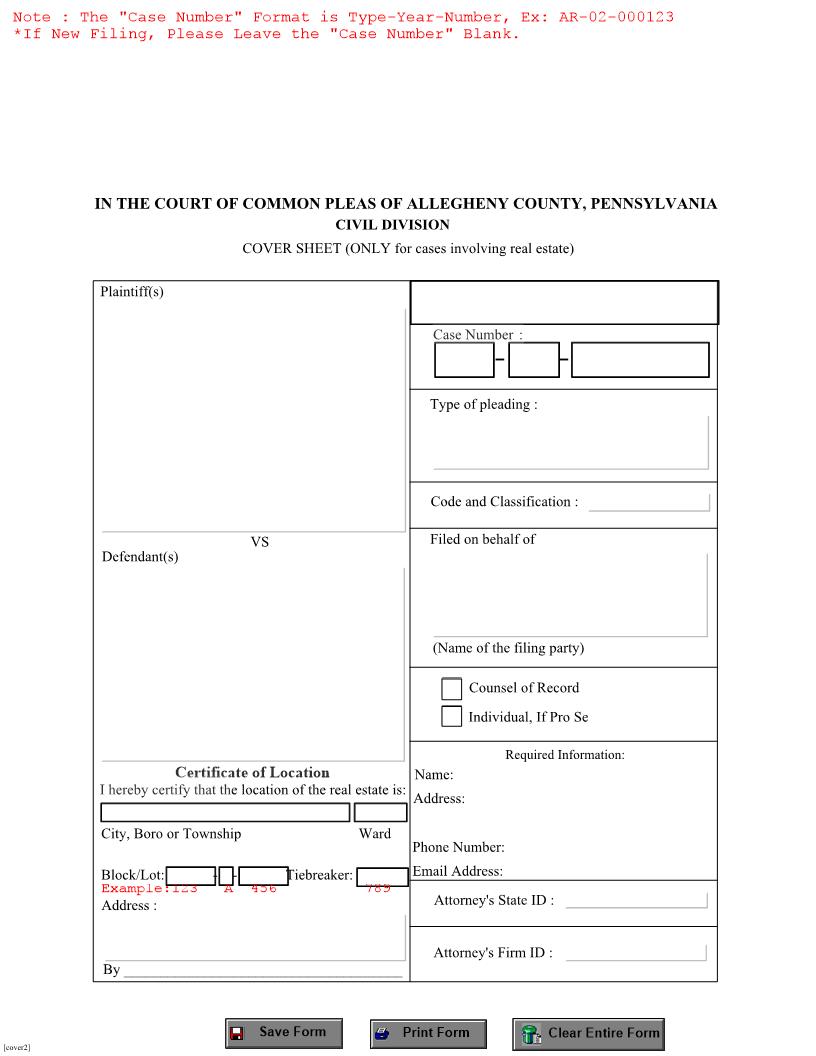 Cover Sheet (Real Estate) | Pdf Fpdf Doc Docx | Pennsylvania