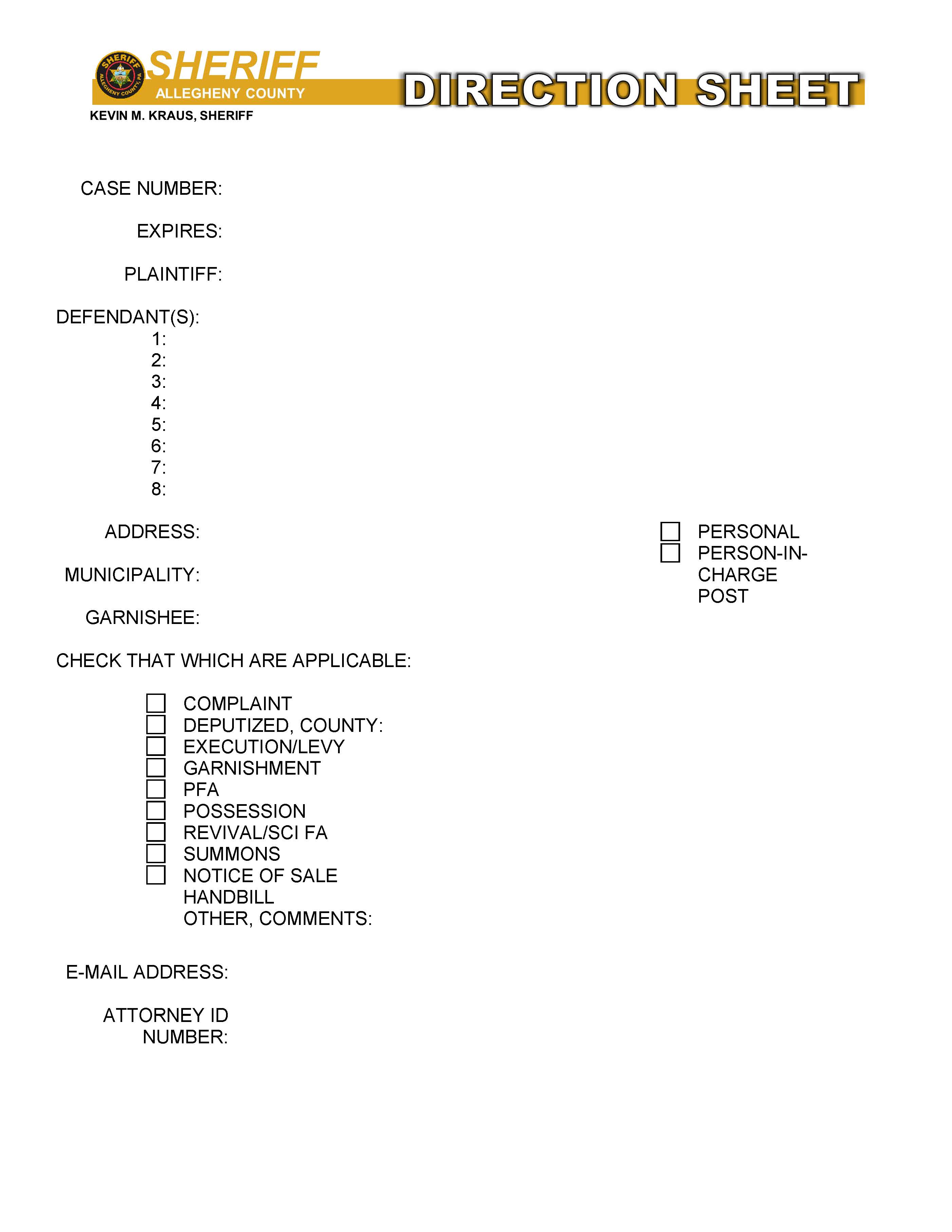 Printable Direction Sheet | Pdf Fpdf Doc Docx | Pennsylvania