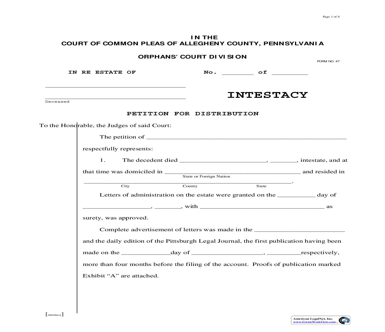 Petition Of Distribution (Intestacy) | Pdf Fpdf Doc Docx | Pennsylvania