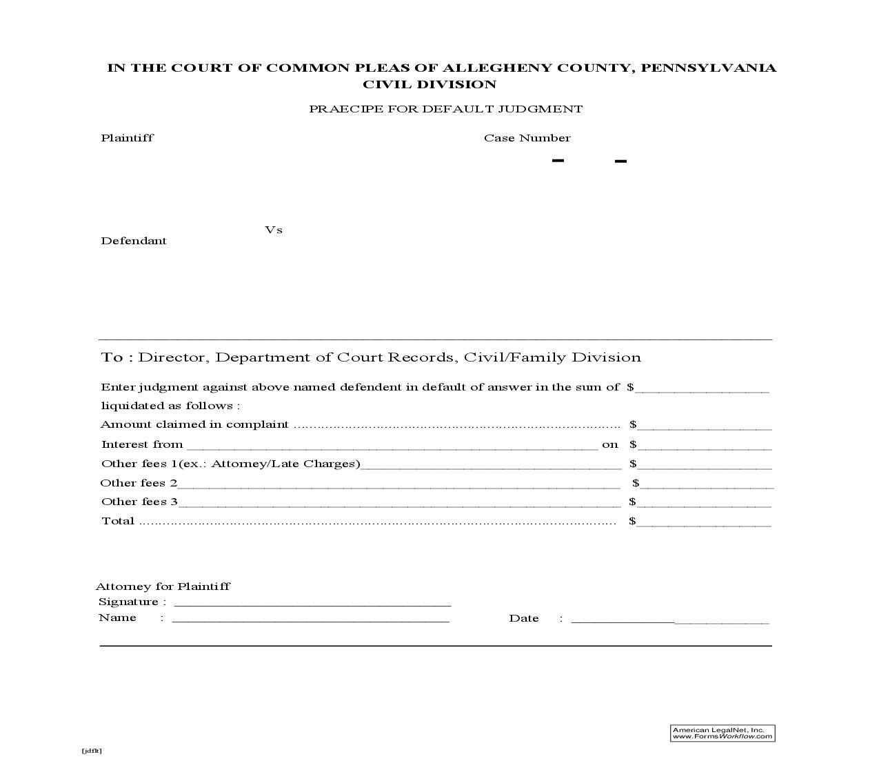 Praecipe For Default Judgment | Pdf Fpdf Doc Docx | Pennsylvania