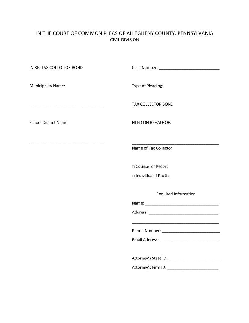 Tax Collector Bond Cover Sheet | Pdf Fpdf Doc Docx | Pennsylvania