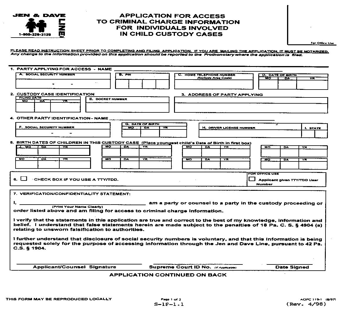 Application For Access To Criminal Charge Information For Individuals In Child Custody Cases | Pdf Fpdf Doc Docx | Pennsylvania