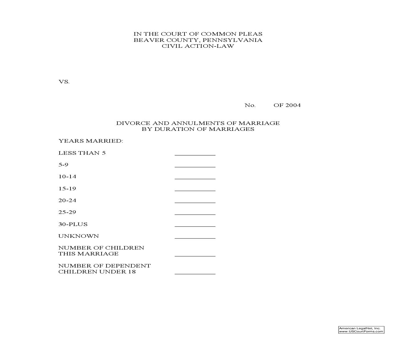 Divorce And Annulments Of Marriage By Duration Of Marriages | Pdf Fpdf Doc Docx | Pennsylvania
