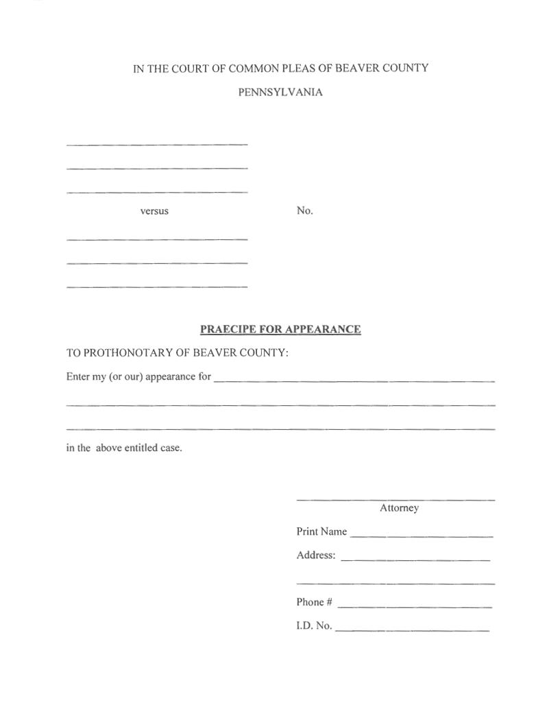 Praecipe For Appearance | Pdf Fpdf Doc Docx | Pennsylvania