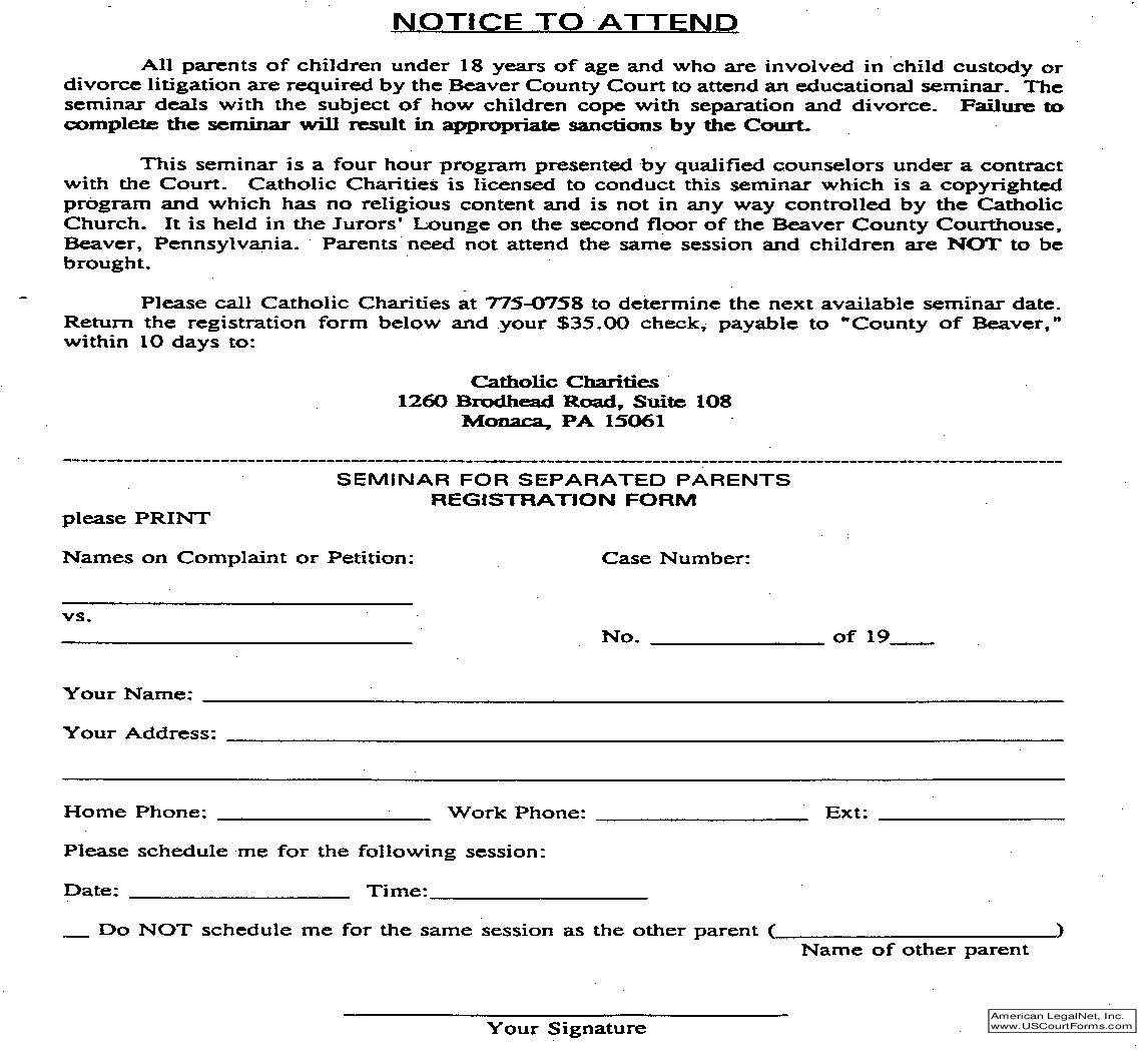 Seminar For Separated Parents Registration Form | Pdf Fpdf Doc Docx | Pennsylvania